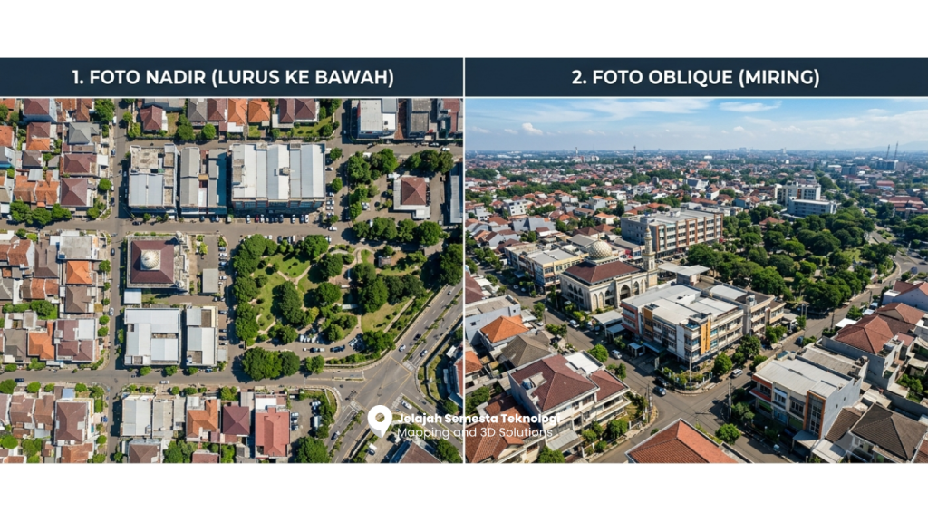 Perbandingan hasil visual Foto Udara Nadir dan Foto Udara Oblique untuk pemetaan 3D.